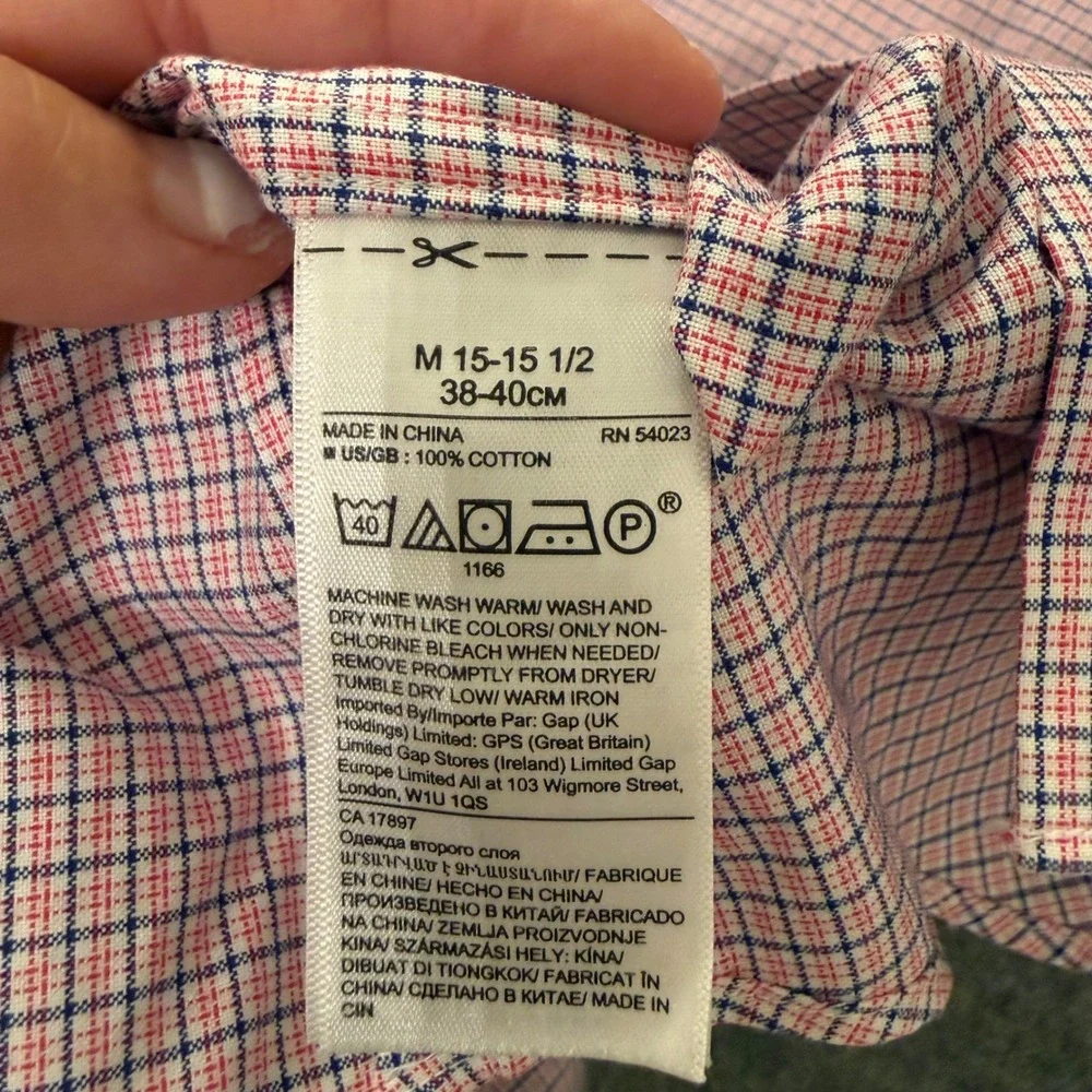 Banana Republic Shirt Mens M Pink Plaid Excellent Non-Iron Cotton Standard Fit